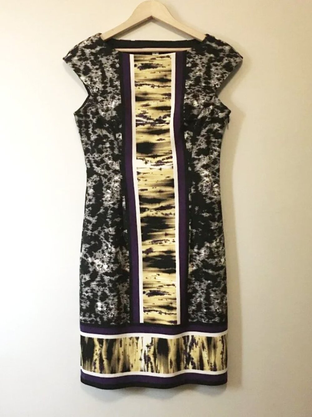 Maggy London Glitchcore Abstract Colorblock Cap Sleeve Sheath Dress | Size 4